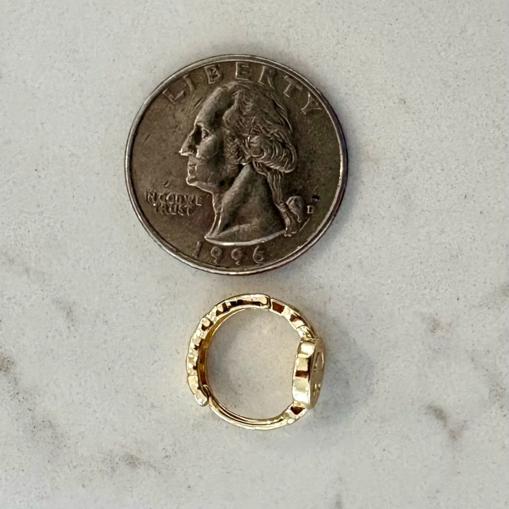 NWOT Smiley Face Emoji Gold Huggie Earrings with Twisted Link Hoop Design